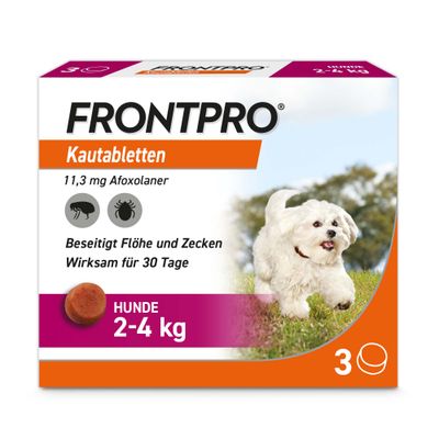 Frontpro Kautablette gegen Zecken und Flöhe, für Hunde 2 bis 4 kg
