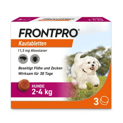 Frontpro Kautablette gegen Zecken und Flöhe, für Hunde 2 bis 4 kg - 3 Tabletten