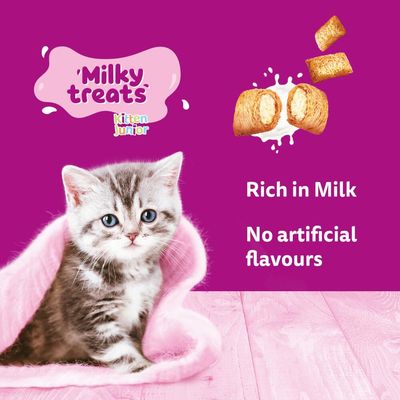 Milky treats Kitten Junior. Rich in milk. No artificial flavours.