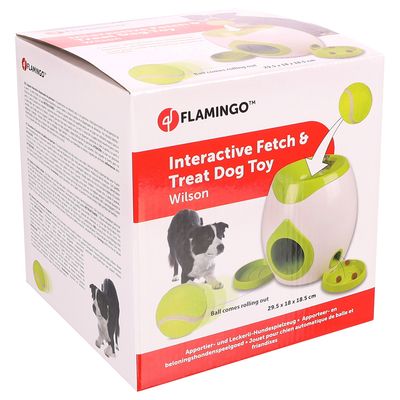 Jouet interactif Flamingo Fetch & Treat pour chien balle de tennis incluse