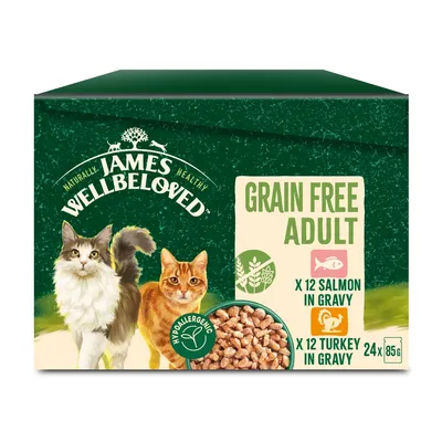 James Wellbeloved Grain-Free Adult Cat Hypoallergenic Pouches - Turkey & Salmon in Gravy - Turkey & Salmon in Gravy (24 x 85g) James Wellbeloved Grain-Free Adult Cat Hypoallergenic Pouches - Turkey & Salmon in Gravy - Turkey & Salmon in Gravy (24 x 85g)