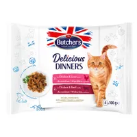 Butcher’s Delicious Dinners 32 x 100 g pour chat - lot mixte : poulet & foie, poulet & bœuf