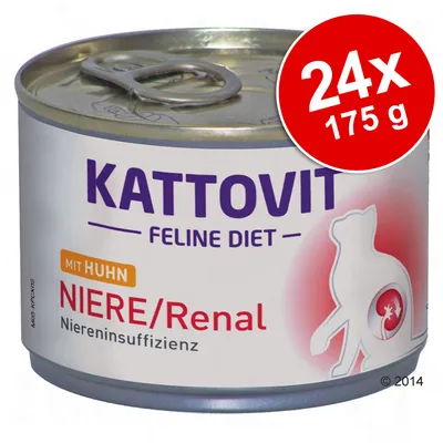 Kattovit Feline Diet NIERE/Renal mit Huhn, Niereninsuffizienz, 24x175 g. Tekst na njemačkom jeziku vidljiv na pakiranju.