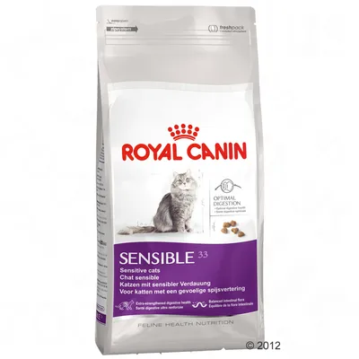 Royal Canin Sensible 33 kattenvoer, voor katten met een gevoelige spijsvertering. Tekst: optimal digestion, balanced intestinal flora, extra-strengthened digestive health. Royal Canin Sensible 33 kattenvoer, voor katten met een gevoelige spijsvertering. Tekst: optimal digestion, balanced intestinal flora, extra-strengthened digestive health.