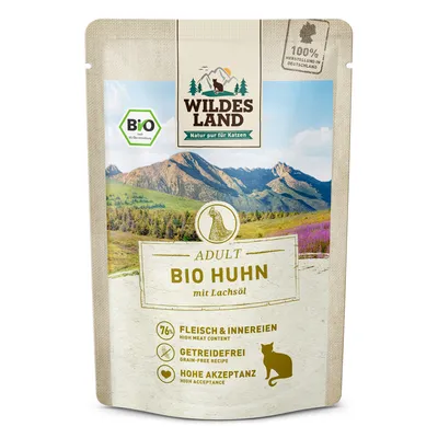 Wildes Land Bio 12 x 85 g - Bio-Huhn PUR mit Lachsöl Wildes Land Bio 12 x 85 g - Bio-Huhn PUR mit Lachsöl