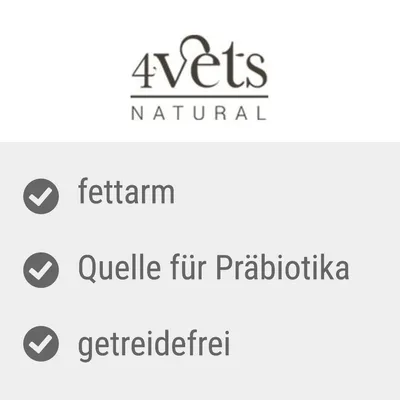 4vets Natural. Fedtfattig, kilde til præbiotika, kornfri.
