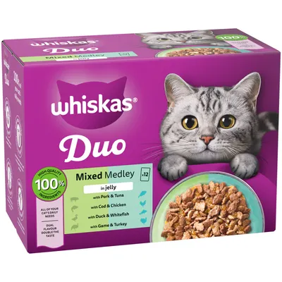 Whiskas 1+ Duo Mixed Medley in Jelly - 48 x 85g Whiskas 1+ Duo Mixed Medley in Jelly - 48 x 85g