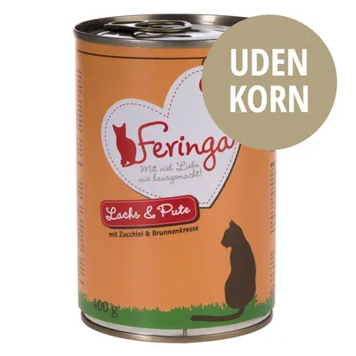 Feringa Lachs & Pute mit Zucchini & Brunnenkresse, 400 g. UDEN KORN står tydeligt på dåsen. Feringa Lachs & Pute mit Zucchini & Brunnenkresse, 400 g. UDEN KORN står tydeligt på dåsen.