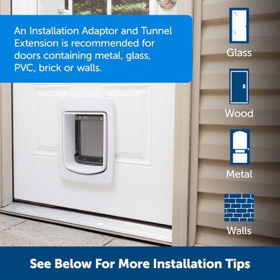 Rekommendation: installationsadapter och tunnelförlängning för dörrar av metall, glas, PVC, trä eller tegelväggar. Ytterligare installationstips finns nedan.