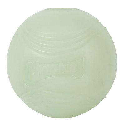 Chuckit! ball in bright green with embossed logo, suitable for throwing games.
