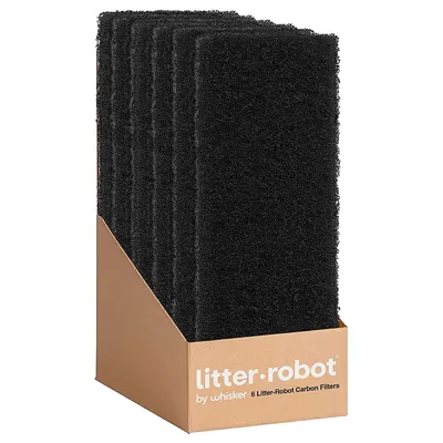 Litter-Robot by Whisker, 6 filtrów węglowych Litter-Robot w czarnym kolorze, w brązowym opakowaniu.