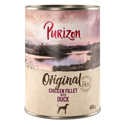 Purizon 24 x 400 g comida húmeda sin cereales para perros Adult Filete de pollo con pato, zanahorias y moras
