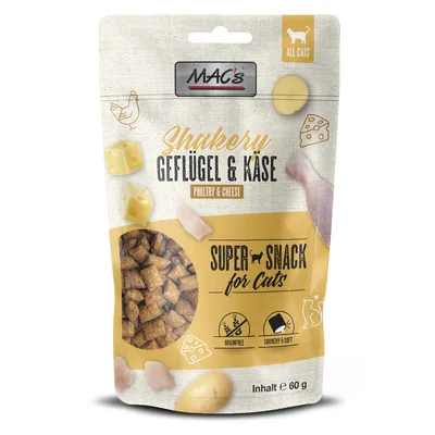 MAC's Shakery poultry & cheese super snack for cats, grain-free, crunchy & soft, content 60g.
