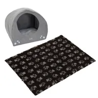 Set till sparpris: Hund-igloo + Vetbed® Isobed SL Paw hundfilt - Säng B 71 x D 54 x H 57 cm + filt L 75 x B 50 cm