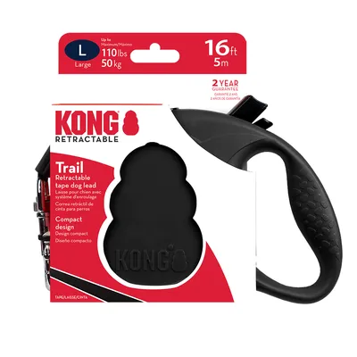 KONG Retractable Trail hundesnor, størrelse L, op til 50 kg, længde 5 m, kompakt design, 2 års garanti.