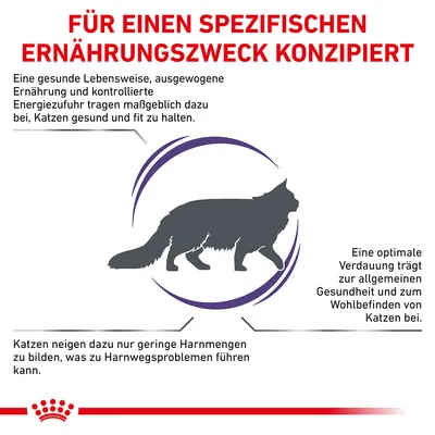 Für einen spezifischen Ernährungszweck konzipiert: Ausgewogene Ernährung fördert Gesundheit von Katzen. Optimale Verdauung unterstützt Wohlbefinden. Geringe Harnmengen können Probleme verursachen.