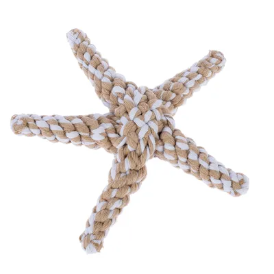 Spielzeug in Sternform aus geflochtenem Seil, beige und weiss.