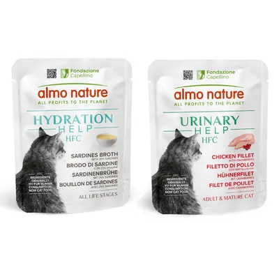 Preț special! 6 pliculețe x 50 g Almo Nature HFC + 40% reducere la 6 pliculețe x 50 g  - Supă de sardine cu sardine + File de pui cu merișoare