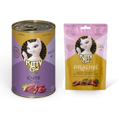 6 x 400 g KITTY Cat Adult Pate + 50 g Praliné Snack Huhn & Leber gratis!