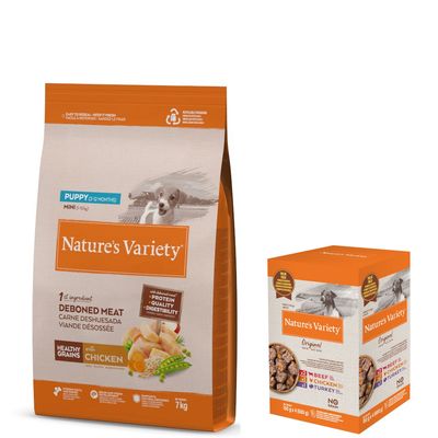 Nature's Variety pienso seco para perros medianos/grandes a partir de 10 kg, ingrediente principal carne deshuesada con pollo, sin cereales, paquete de 12 kg. Envase reciclable.