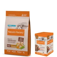  Nature's Variety 12 kg pienso + 4 x 150 / 300 g comida húmeda ¡gratis! - Healthy Grains Puppy Mini Pollo 7 kg + Original Paté No Grain Mini 4 x 150 g