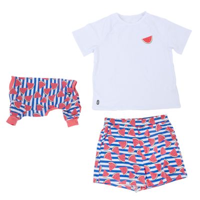 TIAKI Pet & Parent Pyjama im Partnerlook, Melone Pyjama für Hundeeltern Größe S + passendes Hundeshirt Rückenlänge 25 cm