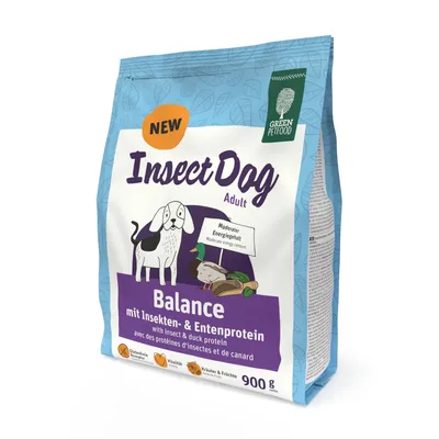 Green Petfood InsectDog Adult Balance, 900g. With insect and duck protein, moderate energy content, contains vital nutrients, herbs and fruits. Green Petfood InsectDog Adult Balance, 900g. With insect and duck protein, moderate energy content, contains vital nutrients, herbs and fruits.