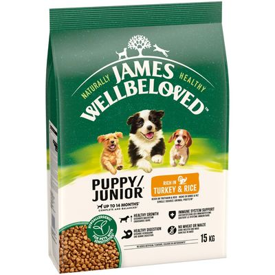 Key features: dried turkey protein with minerals, yucca for less smelly poos, chicory extract for gut flora, brown and white rice for energy, seaweed for fibre, smaller kibble size.
