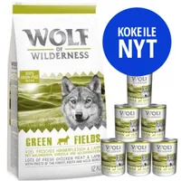 Wolf of Wilderness -tutustumispakkaus: märkä- & kuivamuona - Green Fields - paketti