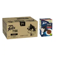 Felix As Good As It Looks Wet Cat Food + 48x85g Felix Wet Cat Food Free! * - Senior Mixed Selection in Jelly (Beef, Chicken, Salmon, Tuna) (120 x 85g) + Soup Time Tender Strips Farm Selection (48 x 48g)