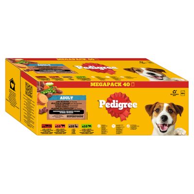 Pedigree-tuorepussit 40 x 100 g maalaislajitelma kastikkeessa (4 makua)
