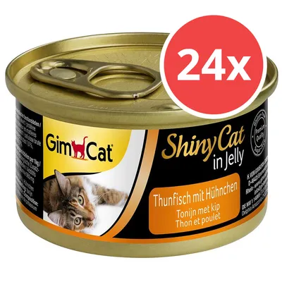 GimCat ShinyCat in Jelly, Thunfisch mit Hühnchen, 24x Dose. Glutenfrei, Premium-Qualität, ohne Zuckerzusatz.