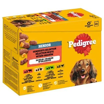 Pedigree Maaltijdzakjes Senior 7+ - Voordeelpakket: Gemengde selectie in gelei (4 Varianten) 48 x 100 g