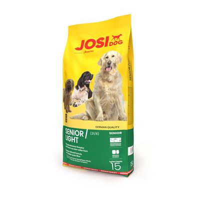 JosiDog Senior/Light Hundefutter, 15kg, für ältere Hunde. German Quality, reduzierte Rezeptur ohne Vollkorn, Protein/Fett-Verhältnis 21/8, mit Omega-3 und Ballaststoffen.