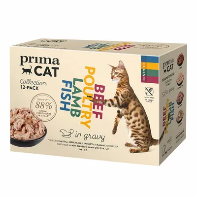 PrimaCat Classic w sosie, 12 x 85 g - Zestaw mieszany Classic (4 smaki)