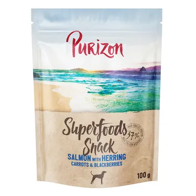 Purizon Superfoods Snack pro psy, losos s sleděm, mrkev a ostružiny, 37 % ryb a masa, 100 g.