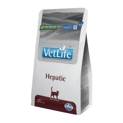 VetLife Hepatic Katzenfutter, feline formula, 2kg. Hinweis: Food for cats mit natürlichen Zutaten. Farmina Genius App verfügbar für Lösungen.