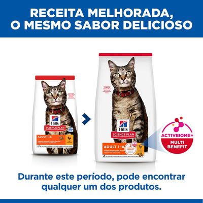 Hill's Science Plan Adult 1-6 com frango. Apoia imunidade, digestão saudável e músculos magros em gatos adultos. Sem conservantes, corantes ou aromas artificiais.