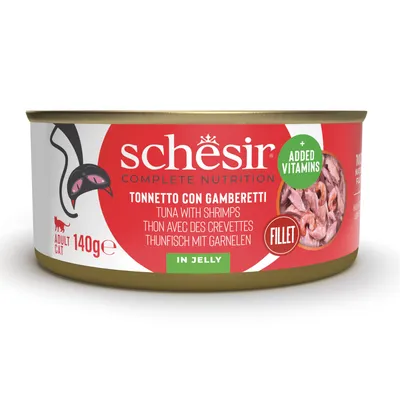 Schesir Complete Nutrition Filete en gelatina 6 x 140 g - Atún con gambas Schesir Complete Nutrition Filete en gelatina 6 x 140 g - Atún con gambas