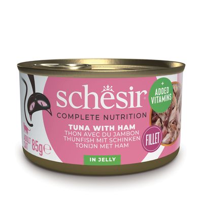Schesir Complete Nutrition tonnikala ja naudanliha, 6x85g, 100 % luonnollisia fileitä hyytelössä, lisätyillä vitamiineilla. Aikuisille kissoille.
