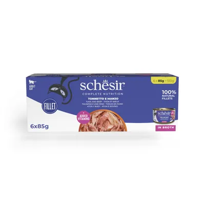 Schesir Complete Nutrition филе в бульон 6 x 85 г - риба тон с говеждо
