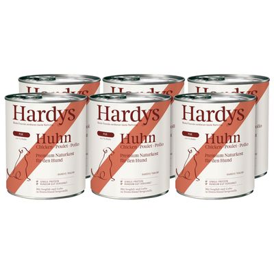 Hardys Huhn Premium Naturkost für den Hund, Single-Protein, pur, 100% Huhn. Mit Sorgfalt und Liebe in Deutschland hergestellt. Sechserpack Dosen.