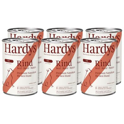 Hardys Rind Pur, Premium Naturkost für den Hund, 100% Rind, Single-Protein, hergestellt in Deutschland. Sechserpack Dosen.