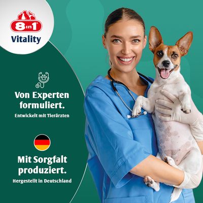 8in1 Vitality. Von Experten formuliert, entwickelt mit Tierärzten. Mit Sorgfalt produziert, hergestellt in Deutschland.