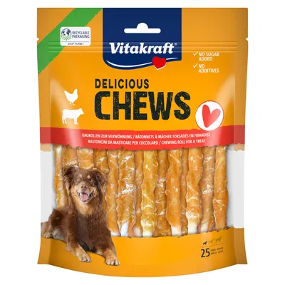 Vitakraft Delicious Chews, kurczak, pałeczki do żucia S - 2 x 300 g (50 sztuk)