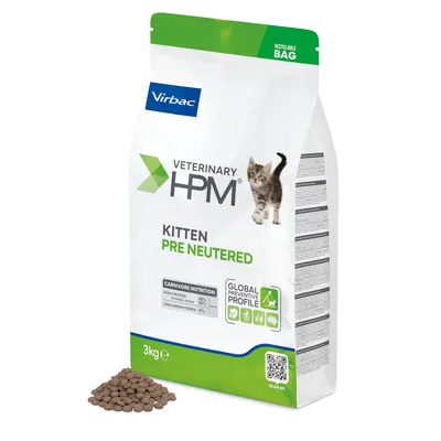 Virbac Veterinary HPM Kitten Pre Neutered, 3kg, żywienie mięsożerców z wysoką zawartością białka 42%, niską zawartością węglowodanów 17%, Global Preventive Profile. Opakowanie nadające się do recyklingu.