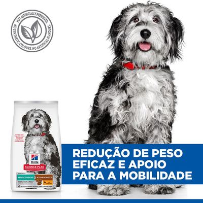 Hill's Science Plan Perfect Weight & Active Mobility com frango, para cães de porte médio 11-25kg, Adulto 1+, nutrição clinicamente testada. Sem conservantes ou aromas artificiais.