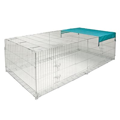 Kerbl 4-hoekig buitenverblijf met vluchthek en gaasdak, groot L 230 x B 115 x H 70 cm, met afdekking