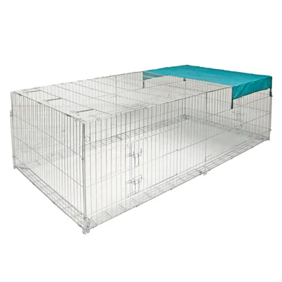 Recinto exterior Kerbl de 4 esquinas con barrera antihuida y techo de malla, grande - 230 x 115 x 70 cm  (L x An x Al), con cubierta Recinto exterior Kerbl de 4 esquinas con barrera antihuida y techo de malla, grande - 230 x 115 x 70 cm  (L x An x Al), con cubierta