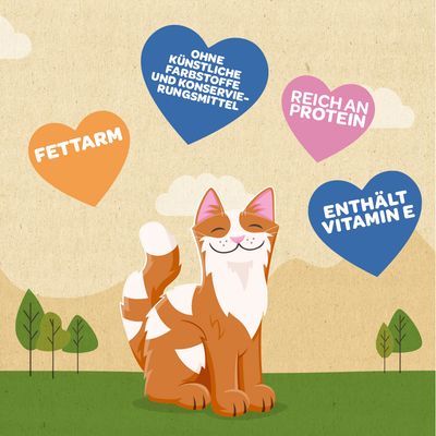 Produktmerkmale: Fettarm, reich an Protein, enthält Vitamin E, ohne künstliche Farbstoffe und Konservierungsmittel.